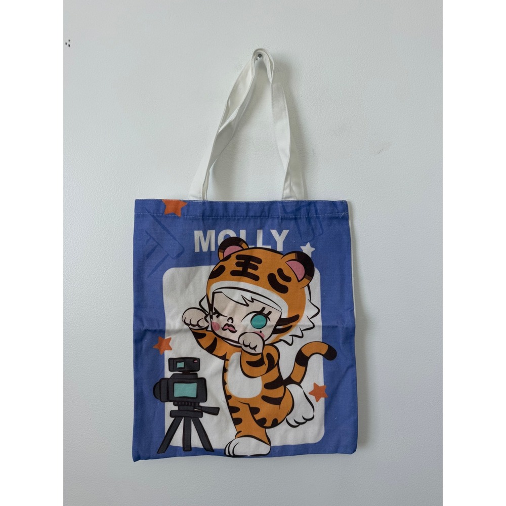 Blue Molly-Style Canvas Tote – POP MART Inspired – NWOT – 13x15"